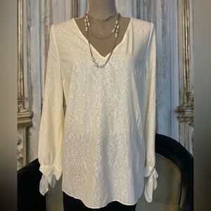 Michael Kors Ivory V-neck Blouse Tie Cuffs Size XLarge
